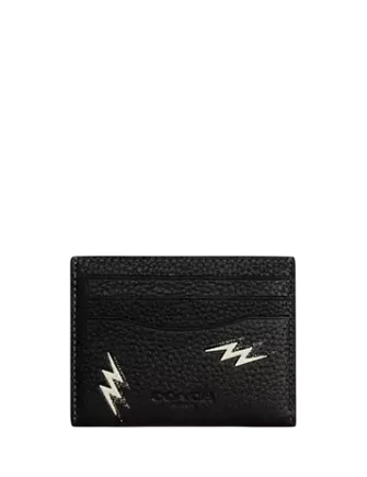 Coach Slim Id Card Case With Lightning Bolt Print Black