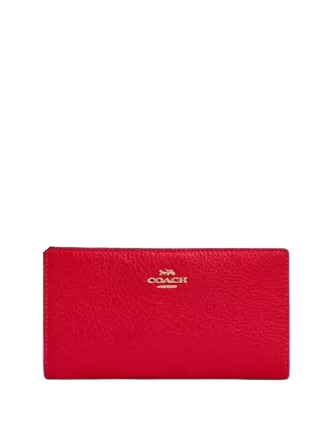 Coach Slim Zip Wallet In Colorblock Signature Canvas Walnut Bold Red