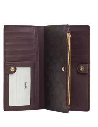 Coach Slim Zip Wallet In Colorblock Signature Canvas Walnut Bold Red