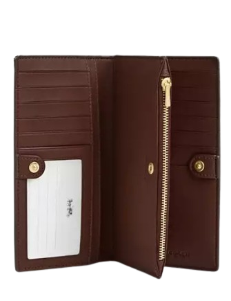 Coach Slim Zip Wallet In Signature Canvas Tan Brown