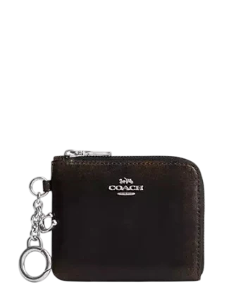 Coach Small Corner Zip Wallet In Loved Leather Black Brown
