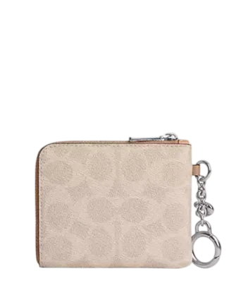 Coach Small Corner Zip Wallet In Signature Canvas Sand Taupe