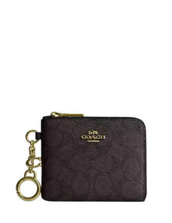 Coach Small Corner Zip Wallet In Signature Canvas Walnut Black
