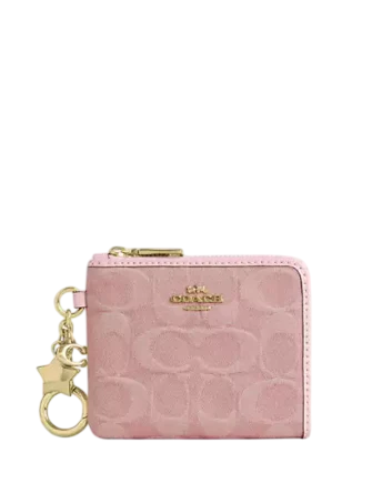 Coach Small Corner Zip Wallet In Signature Denim With Charms Light Pink