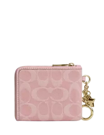 Coach Small Corner Zip Wallet In Signature Denim With Charms Light Pink