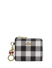 Coach Small Corner Zip Wallet With Gingham Print And Charms Black White