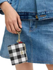 Coach Small Corner Zip Wallet With Gingham Print And Charms Black White