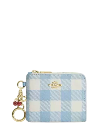 Coach Small Corner Zip Wallet With Gingham Print And Charms