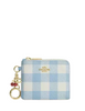 Coach Small Corner Zip Wallet With Gingham Print And Charms Blue White
