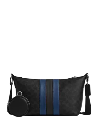 Coach Small Finn Crossbody Bag With Pouch In Signature Canvas With Varsity Stripe Black