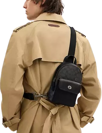 Coach Small Turnlock Sling Pack In Signature Canvas Charcoal Black