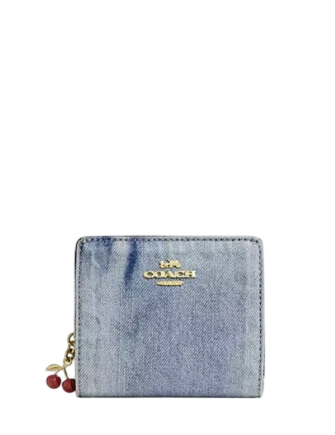 Coach Snap Wallet In Loved Denim With Charm