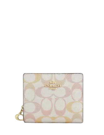Coach Snap Wallet In Pretty Signature Canvas Chalk Pink