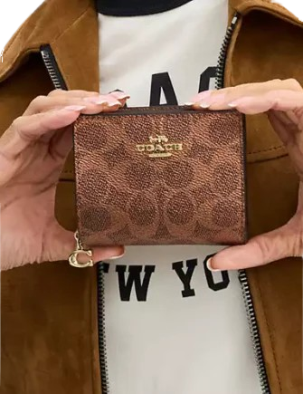 Coach Snap Wallet In Signature Canvas Brown Copper