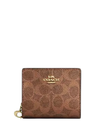 Coach Snap Wallet In Signature Canvas Brown Copper