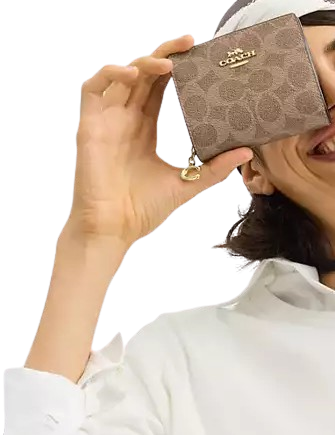Coach Snap Wallet In Signature Canvas Tan Brown