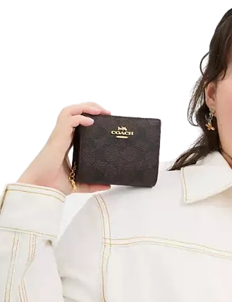 Coach Snap Wallet In Signature Canvas Walnut Brown