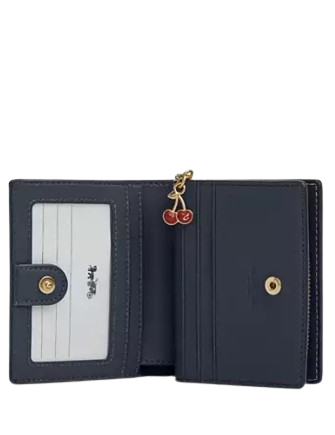 Coach Snap Wallet In Signature Canvas With Cherry Print Denim