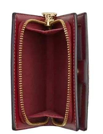 Coach Snap Wallet In Signature Canvas With Cherry Print Tan