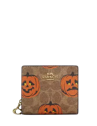 Coach Snap Wallet In Signature Canvas With Halloween Print Tan