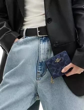Coach Snap Wallet In Signature Chenille Navy