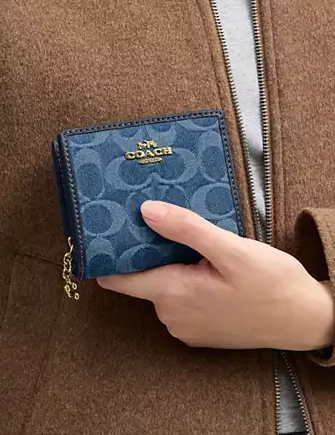 Coach Snap Wallet In Signature Denim Indigo
