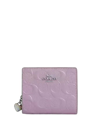 Coach Snap Wallet In Signature Leather With Heart Charm Light Violet