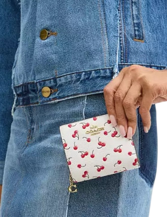 Coach Snap Wallet With Cherry Print Chalk