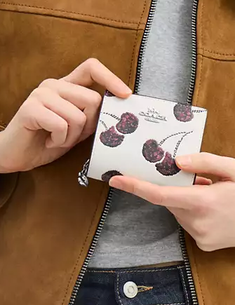 Coach Snap Wallet With Cherry Print Chalk