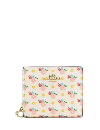 Coach Snap Wallet With Floral Print And Charm Chalk