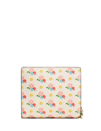 Coach Snap Wallet With Floral Print And Charm Chalk