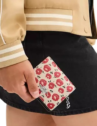 Coach Snap Wallet With Floral Print Chalk Black 