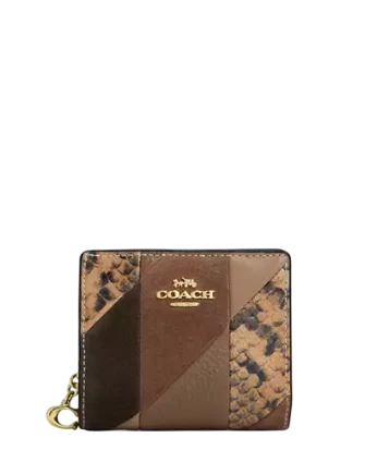 Coach Snap Wallet With Patchwork And Snake Print  Mushroom 