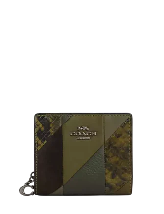 Coach Snap Wallet With Patchwork And Snake Print Olive