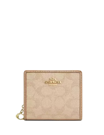 Coach Snap Wallet With Signature Canvas Dark Natural