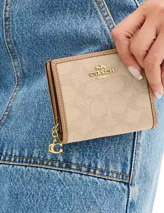 Coach Snap Wallet With Signature Canvas Dark Natural
