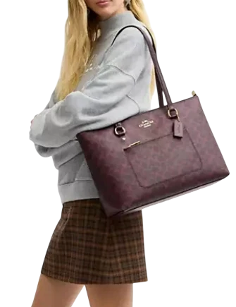 Coach Station Tote Bag In Signature Canvas Black Currant