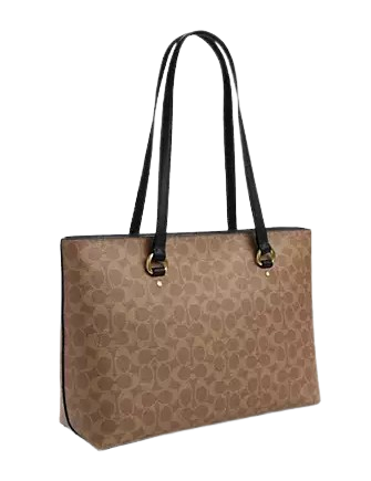 Coach Station Tote Bag In Signature Canvas Tan Black