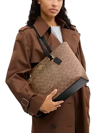 Coach Station Tote Bag In Signature Canvas Tan Black