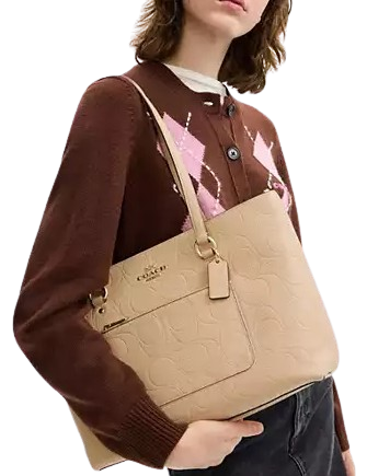 Coach Station Tote Bag In Signature Leather Oat 
