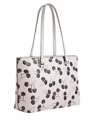 Coach Station Tote Bag With Cherry Print Chalk