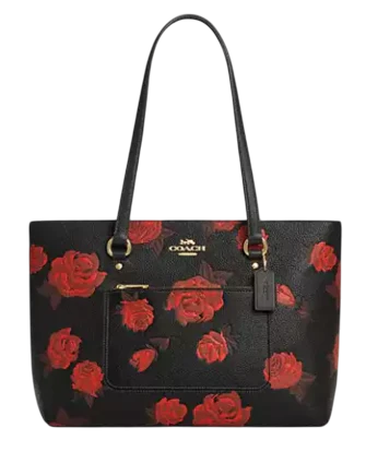 Coach Station Tote Bag With Floral Print Black Red 