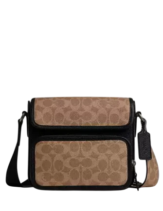 Coach Sullivan Flap Crossbody Bag In Signature Canvas Tan Black 