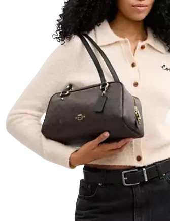 Coach Sydney Shoulder Bag In Signature Canvas Walnut Black