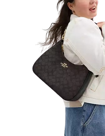 Coach Teri Hobo Bag In Signature Canvas Walnut Black