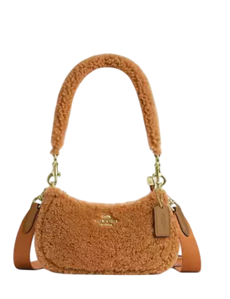 Coach Teri Mini Crossbody Bag In Shearling Dark Natural Honey Brown