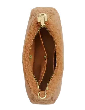 Coach Teri Mini Crossbody Bag In Shearling Dark Natural Honey Brown