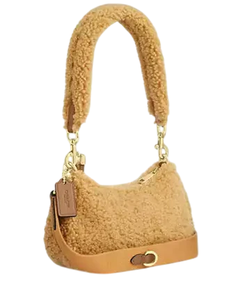 Coach Teri Mini Crossbody Bag In Shearling Dark Natural Honey Brown