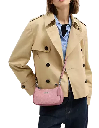 Coach Teri Mini Crossbody Bag In Signature Canvas Dusty Pink