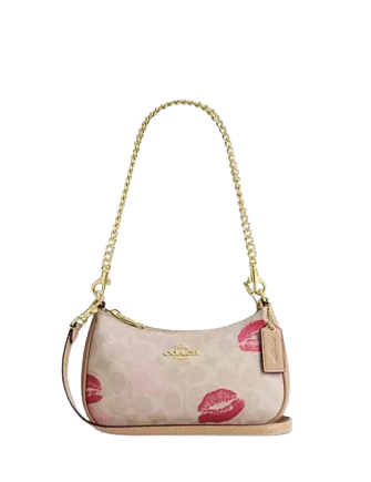 Coach Teri Mini Crossbody Bag In Signature Canvas With Lips Print Sand